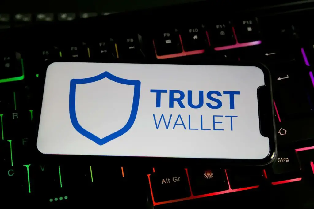 An image of the Trust wallet on a smartphone