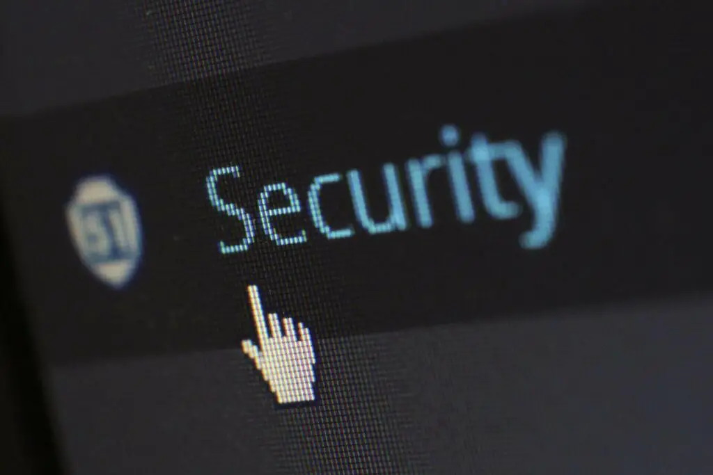 A screen with the word security